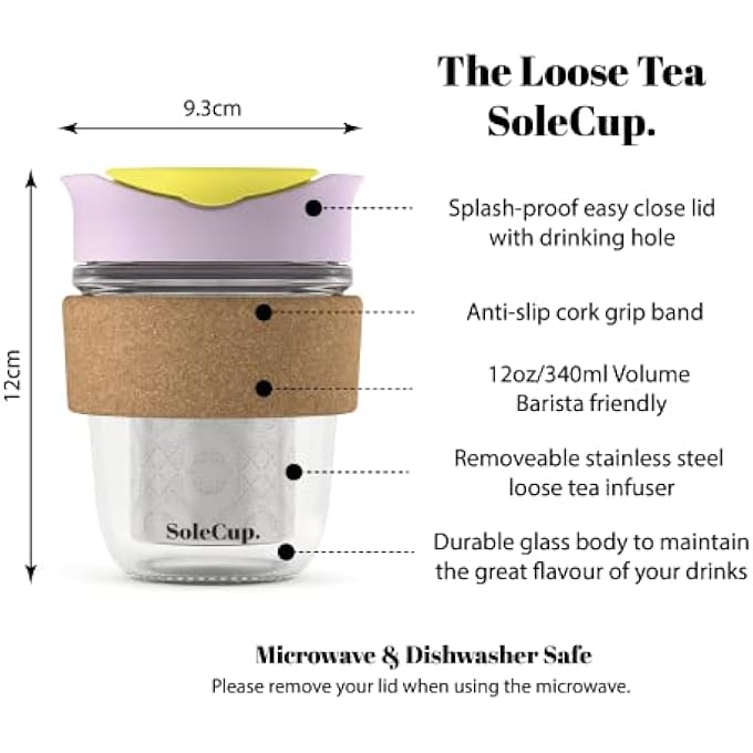 SoleCup. Solecup Travel Mug Loose Tea Infuser  Detachable Tea Strainer With Spillproof Lid  BpaFree Reusable Glass Travel Coffee Cup With Cork Band IceCream - Image 3