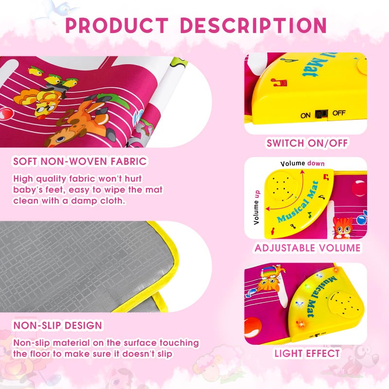 M SANMERSEN Piano Mat - Musical Keyboard Floor Playmat 39.5" Electronic Music Animal Touch Play Blanket Funny Xmas Gift Toy for 1 2 3 Year Old - Image 3