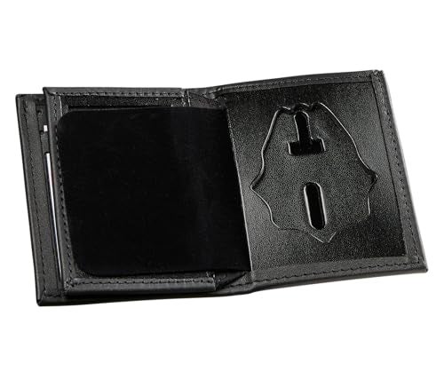 Perfect Fit Shield Wallets Hidden Badge Bifold Wallet Blackinton B96 Fire Department Badge and ID Case Hidden Badge Wallet Cutout 496 Black Leather - Image 1