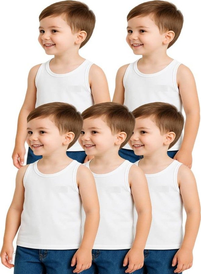 TINY HANDS Kids Pure Cotton White Vests Sando Baniyan for Boys Combo of 5 - Image 1