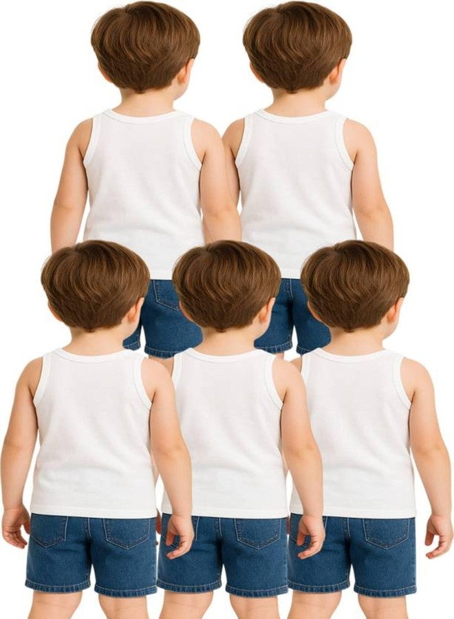TINY HANDS Kids Pure Cotton White Vests Sando Baniyan for Boys Combo of 5 - Image 2