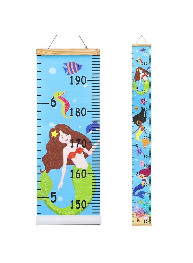 Hifot Kids Growth Chart Height Measuring Chart Mermaid Canvas Wall Hanging Rulers For Baby Children Girls Bedroom Decor 74.8''* 7.87'' - Image 2