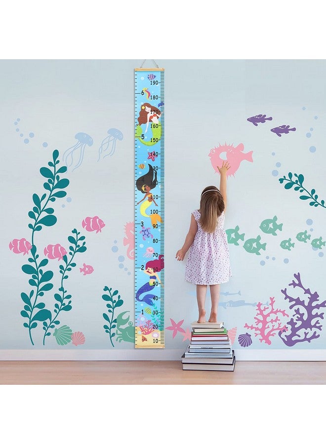 Hifot Kids Growth Chart Height Measuring Chart Mermaid Canvas Wall Hanging Rulers For Baby Children Girls Bedroom Decor 74.8''* 7.87'' - Image 5