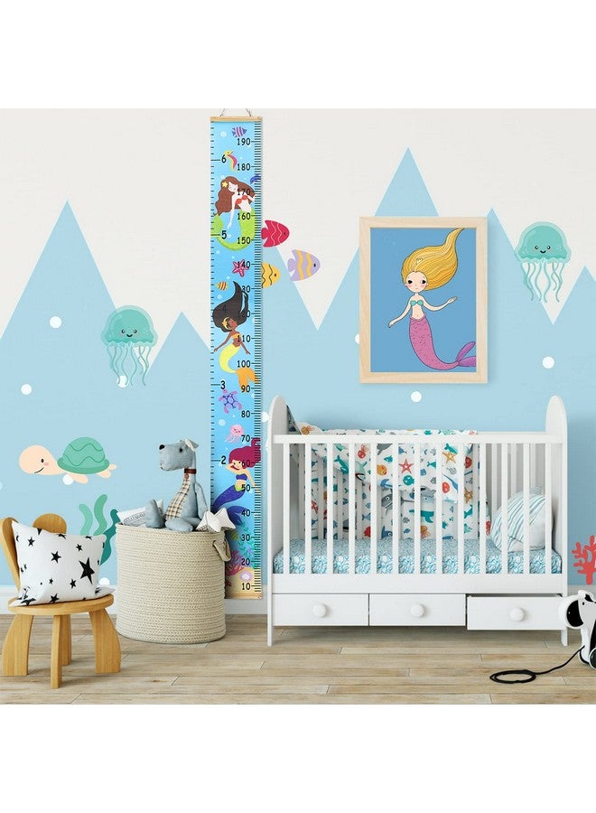 Hifot Kids Growth Chart Height Measuring Chart Mermaid Canvas Wall Hanging Rulers For Baby Children Girls Bedroom Decor 74.8''* 7.87'' - Image 4