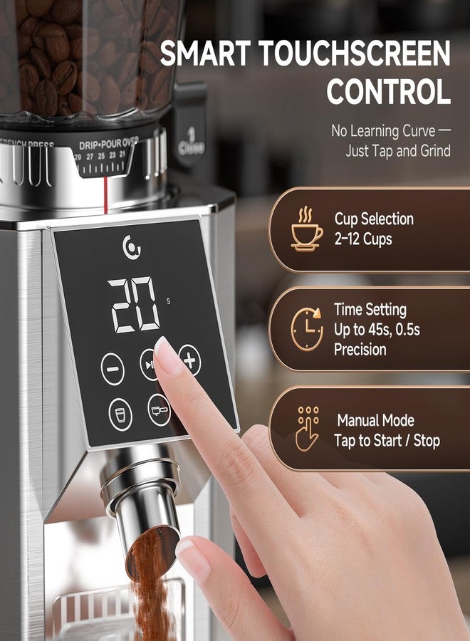 AMZCHEF Burr Coffee Grinder with 45 Precision Settings, Anti-Static Technology, 40mm Conical Burr, Touchscreen Control, 300g Hopper, for Espresso to French Press, Stainless Steel - Image 5