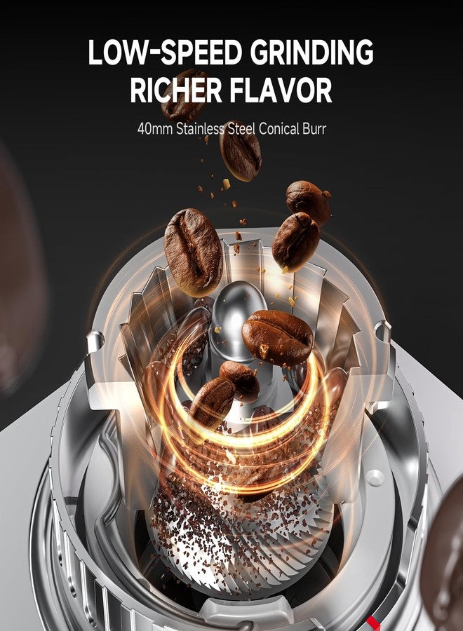 AMZCHEF Burr Coffee Grinder with 45 Precision Settings, Anti-Static Technology, 40mm Conical Burr, Touchscreen Control, 300g Hopper, for Espresso to French Press, Stainless Steel - Image 3