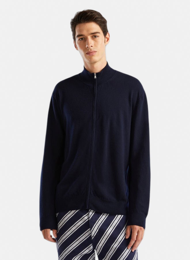 بينيتون كارديجان رجالي بسحاب من صوف ميرينو خام - Image 1