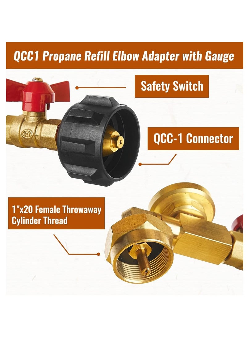 KASTWAVE Propane Refill Adapter with Valve and Gauge, Easily Fill 1lb Bottles from 20lb Tank - Compatible with QCC1/Type1 Propane Tanks and Disposable 1lb Cylinders - Safe Propane Bottle Connector - Image 4
