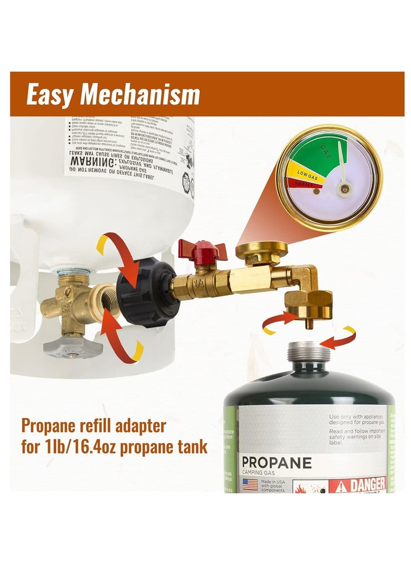 KASTWAVE Propane Refill Adapter with Valve and Gauge, Easily Fill 1lb Bottles from 20lb Tank - Compatible with QCC1/Type1 Propane Tanks and Disposable 1lb Cylinders - Safe Propane Bottle Connector - Image 3