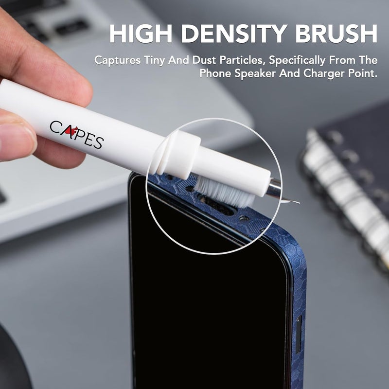 Capes أداة تنظيف متعددة الاستخدامات 5 في 1 مجموعة أدوات تنظيف للأجهزة المحمولة، اللابتوب، الكمبيوتر، ماك بوك، الكمبيوتر المكتبي، سماعات الأذن، آير بودز، منظف الأجهزة الإلكترونية، مجموعة تنظيف لوحة المفاتيح - أبيض - Image 5