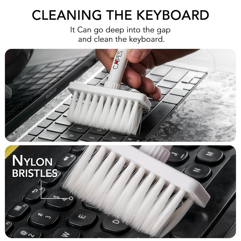 Capes أداة تنظيف متعددة الاستخدامات 5 في 1 مجموعة أدوات تنظيف للأجهزة المحمولة، اللابتوب، الكمبيوتر، ماك بوك، الكمبيوتر المكتبي، سماعات الأذن، آير بودز، منظف الأجهزة الإلكترونية، مجموعة تنظيف لوحة المفاتيح - أبيض - Image 3