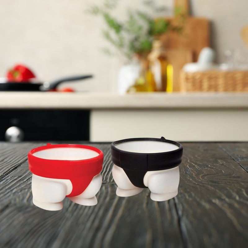 TASKHOUSE Soft or Hard Boiled Eggs Sumo Design Egg Cup Holders for Utensil Kitchen Decor (Set of 2) - Image 4