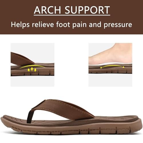 KuaiLu Womens Casual Flip Flops Comfortable Yoga Mat Arch Support Memory Foam Comfort Cushion Summer Beach Pool Slip on Walking Thong Sandals Ladies Orthotic Recovery Plantar Fasciitis Brown Size 7 - Image 3