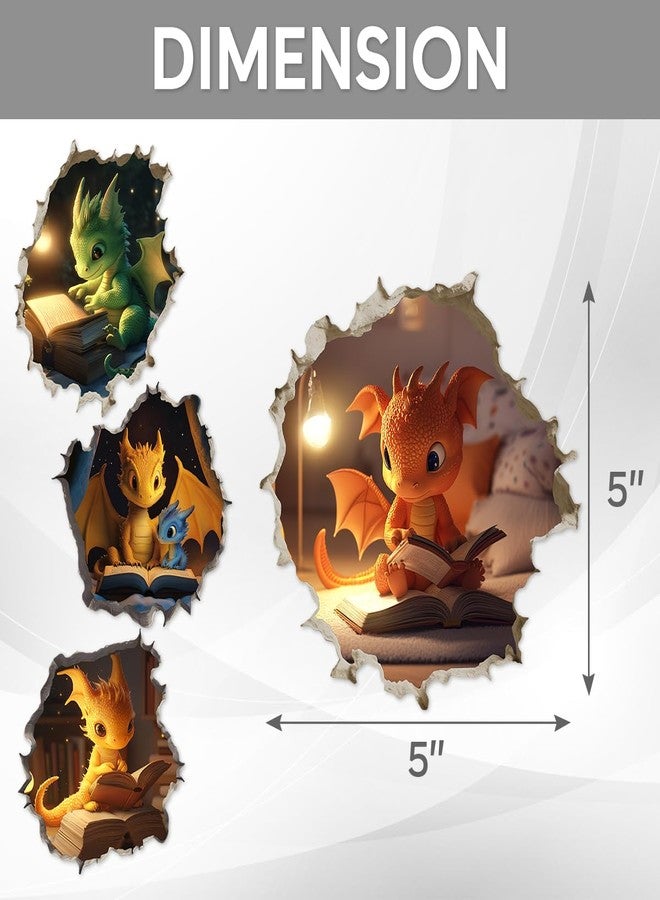 RABOWA Pack 4 Pcs 3D Dragon Reading in Hole Wall Sticker for Girls Boys Toddler Kids Room Bedroom Classroom Car Window Cute Stickers Waterproof Removable Vinyl Decals Home Accessories - Image 2