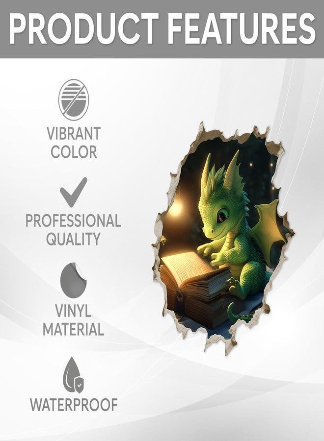 RABOWA Pack 4 Pcs 3D Dragon Reading in Hole Wall Sticker for Girls Boys Toddler Kids Room Bedroom Classroom Car Window Cute Stickers Waterproof Removable Vinyl Decals Home Accessories - Image 3