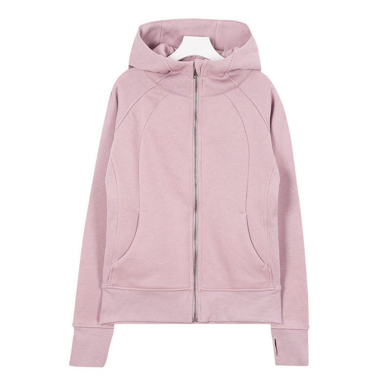 Women's Slim Fit Hooded Zip-Up Fleece Jacket with Embroidered Detail for Yoga and Casual Wear - Image 1