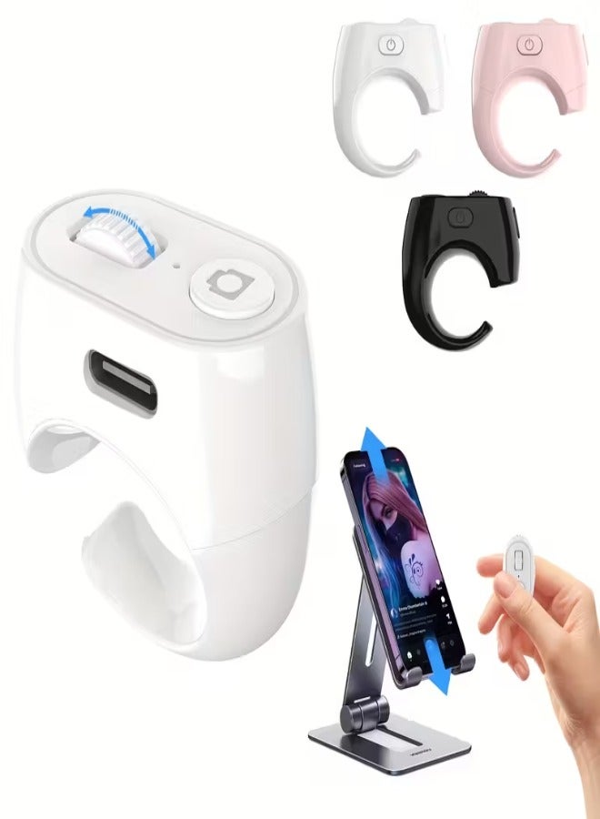 جهاز تحكم عن بعد لاسلكي متعدد الوظائف للهواتف المحمولة - عمر بطارية طويل، تقليب الصفحات بنقرة واحدة، التحكم في الكاميرا والكتاب الإلكتروني، حلقة إصبع ذكية محمولة - أبيض - Image 1