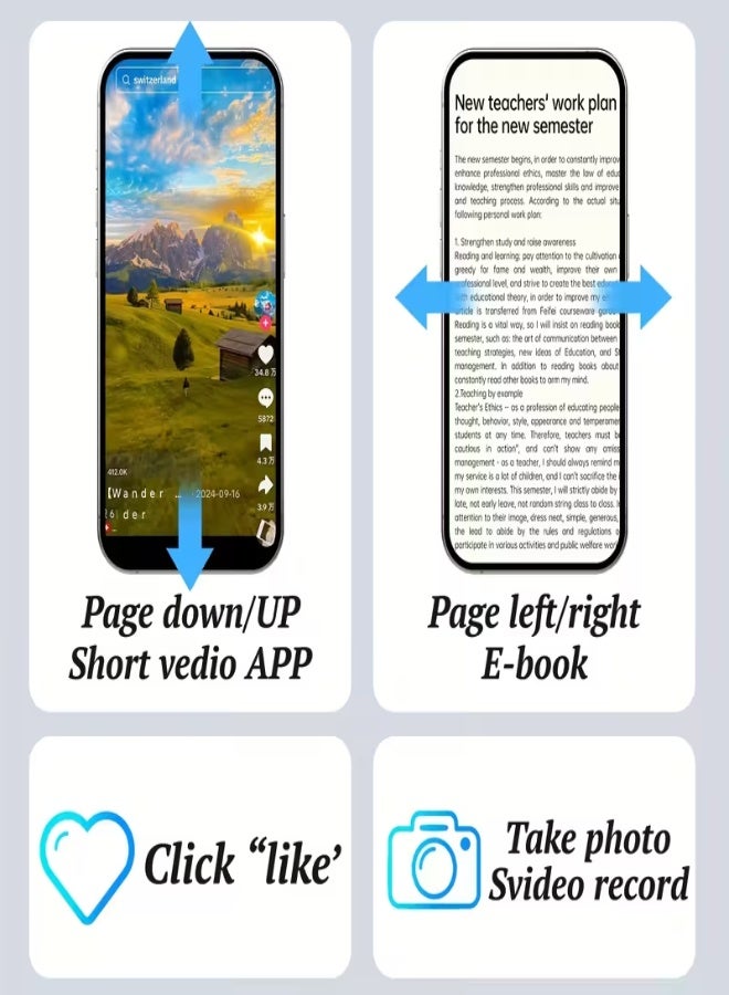 جهاز تحكم عن بعد لاسلكي متعدد الوظائف للهواتف المحمولة - عمر بطارية طويل، تقليب الصفحات بنقرة واحدة، التحكم في الكاميرا والكتاب الإلكتروني، حلقة إصبع ذكية محمولة - أبيض - Image 2