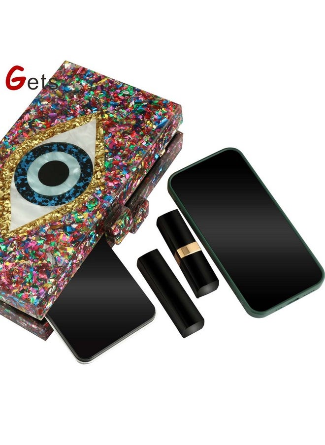 Gets - Acrylic Clutch Purses For Women Evening Bag Eyes Multicolor Perspex Box Clutch Glitter Purse Handbags Crossbody Bag (A Multicolor) - Image 1