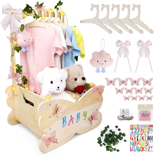 FVNPIHAM Baby Shower Basket Wooden Baby Shower Crate Closet with Handle Large Capacity Baby Closet Personalized Baby Gifts Basket for Newborn Girls Pregnancy Gifts for New Parent - Image 1