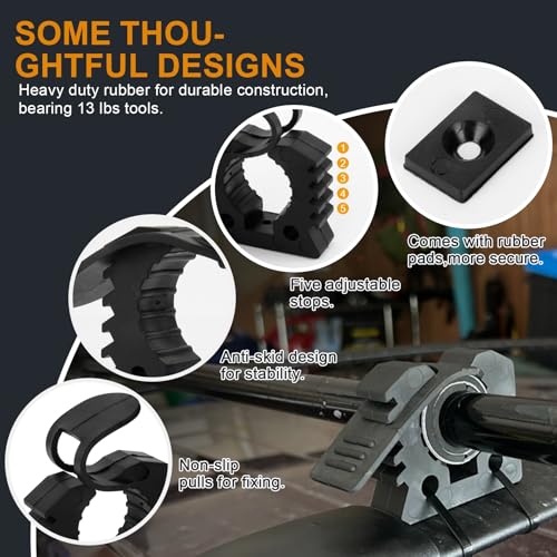 psler مشابك مطاطية سريعة الإطلاق لحامل المجرفة والفأس للسيارات والشاحنات وسقف المركبات والمقطورات والمركبات ذات الدفع الرباعي UTV عالمية للأدوات بقطر 1-1/5"~1-1/2" 2 قطعة باللون الأسود - Image 5