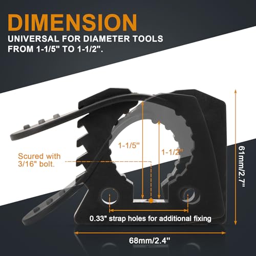 psler مشابك مطاطية سريعة الإطلاق لحامل المجرفة والفأس للسيارات والشاحنات وسقف المركبات والمقطورات والمركبات ذات الدفع الرباعي UTV عالمية للأدوات بقطر 1-1/5"~1-1/2" 2 قطعة باللون الأسود - Image 4