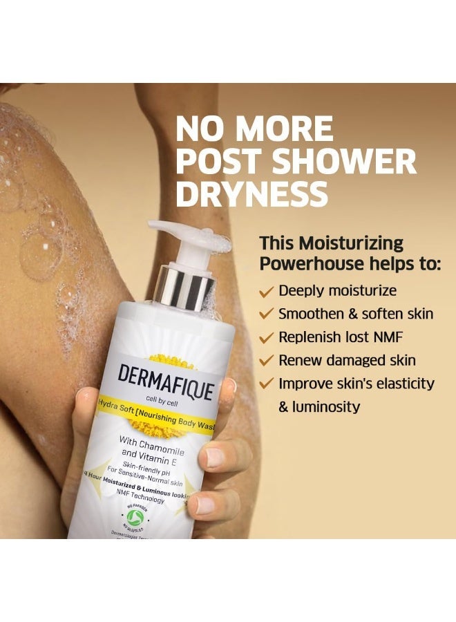 Dermafique Hydra Soft Nourishing Body Wash 500ml, Showergel for Women & Men, 24 hrs Moisturization, No Parabens/SLS/SLES, With Hyaluronic Acid & NMF, Sensitive, Dry, Oily, Normal Skin | Dermat Tested - Image 2