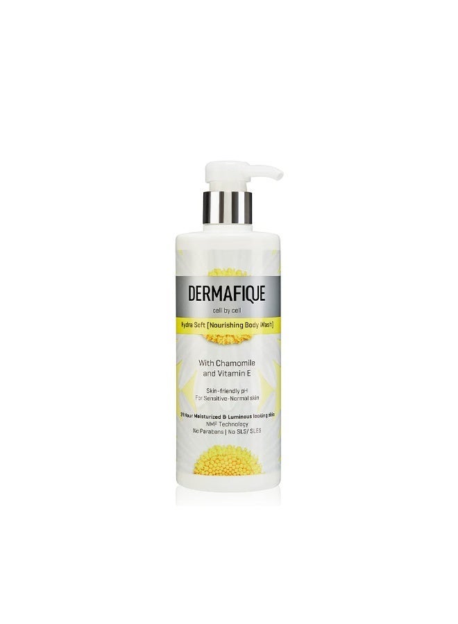 Dermafique Hydra Soft Nourishing Body Wash 500ml, Showergel for Women & Men, 24 hrs Moisturization, No Parabens/SLS/SLES, With Hyaluronic Acid & NMF, Sensitive, Dry, Oily, Normal Skin | Dermat Tested - Image 1