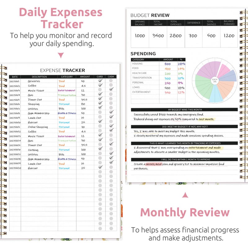Taja Aesthetic Budget Planner - Monthly Finance Planner with Expense Tracker, Undated Bill Organizer, Budget Notebook to Manage Your Finances, Account Budget Book - Wildflowers - Image 4