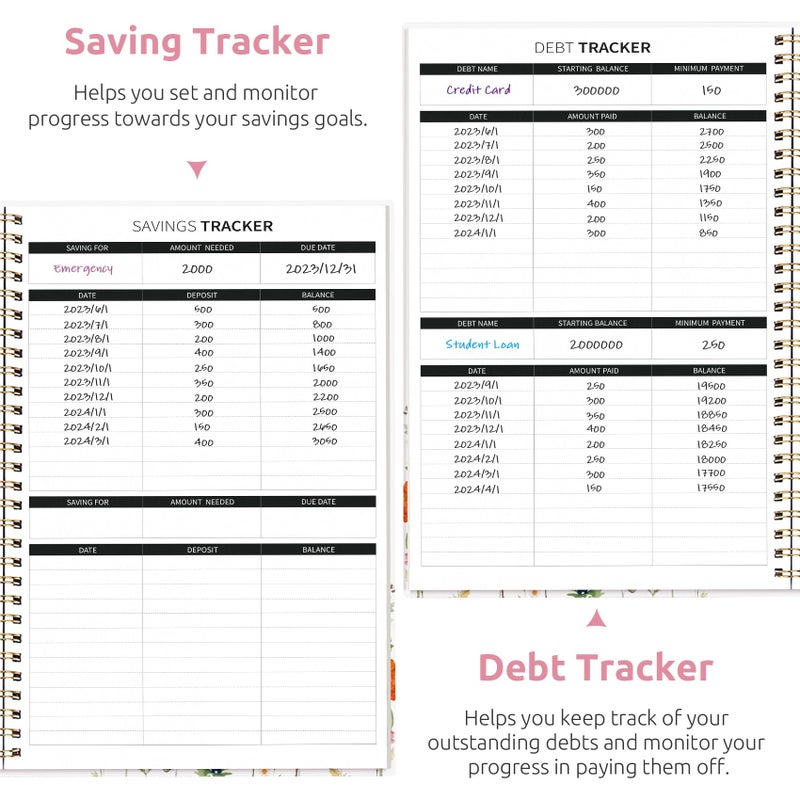 Taja Aesthetic Budget Planner - Monthly Finance Planner with Expense Tracker, Undated Bill Organizer, Budget Notebook to Manage Your Finances, Account Budget Book - Wildflowers - Image 5