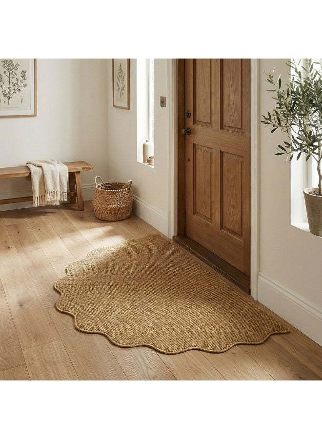 1pc Half-Circle Rippled Edge Jute-Like Carpet. Easy To Clean, Very Suitable For Pet Owners, Applicable To Various Scenes And Themes, Can Be Used For Living Room, Dining Room, Study, Bedroom, And Other Entrances, Bedroom Carpet, Living Room Carpet,80x120cm - Image 1