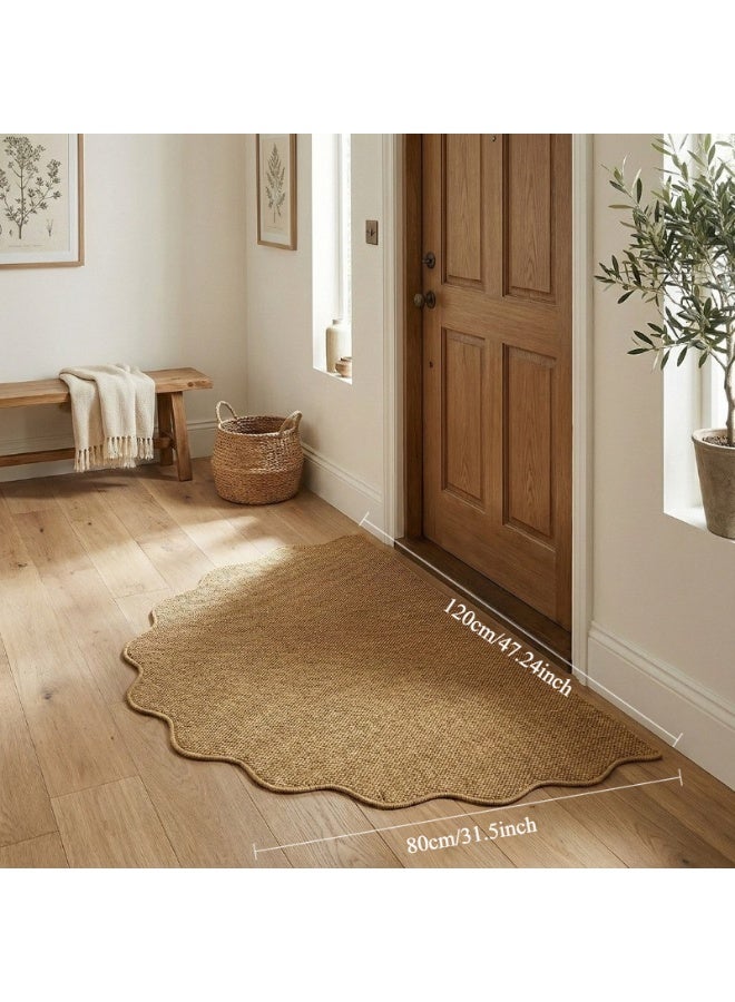 1pc Half-Circle Rippled Edge Jute-Like Carpet. Easy To Clean, Very Suitable For Pet Owners, Applicable To Various Scenes And Themes, Can Be Used For Living Room, Dining Room, Study, Bedroom, And Other Entrances, Bedroom Carpet, Living Room Carpet,80x120cm - Image 4
