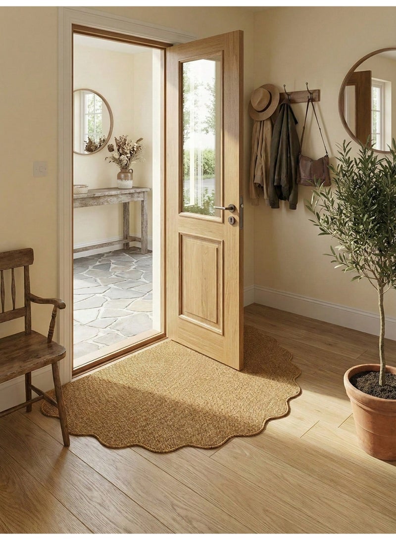 1pc Half-Circle Rippled Edge Jute-Like Carpet. Easy To Clean, Very Suitable For Pet Owners, Applicable To Various Scenes And Themes, Can Be Used For Living Room, Dining Room, Study, Bedroom, And Other Entrances, Bedroom Carpet, Living Room Carpet,80x120cm - Image 2
