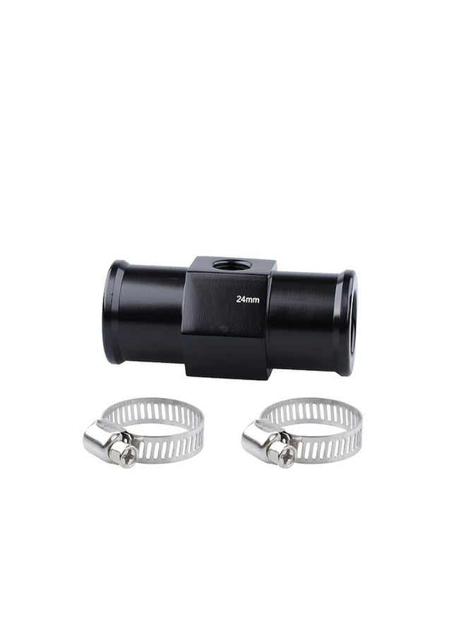 24mm Black Car Water Temperature Gauge Sensor Adapter With 2 Stainless Steel Hose Clamps - Image 1
