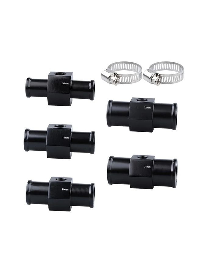 24mm Black Car Water Temperature Gauge Sensor Adapter With 2 Stainless Steel Hose Clamps - Image 2
