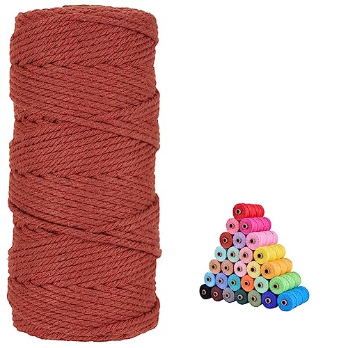 FLIPPED 100% Natural Macrame Cord,3mm x109 Yards Cotton Macrame Cord Colored Cotton Macrame Rope Craft Cord for DIY Crafts Knitting Plant Hangers Christmas Wedding Décor (Rust red, 3mm*109yards) - Image 1