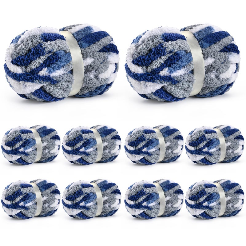 Waikxin 10 Pack Jumbo Chunky Yarn for Hand Knitting, Fluffy Chunky Chenille Yarn for Crocheting, Variegated Chunky Knit Baby Blanket Yarn, 240 yds /70.5 oz Super Bulky Yarnï¼ˆBlue-Whiteï¼‰ - Image 1