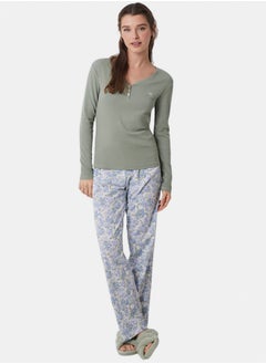 women'secret Lake Pajamas Cotton Ribbed Flowers  - Image 1