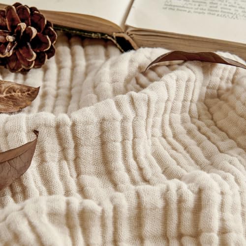 Joydeco 100 Cotton Muslin Throw Blanket for Couch Bed and Sofa 4Layer Lightweight and Breathable Soft Gauze Blanket for All Season Light Tan 90x90 - Image 3