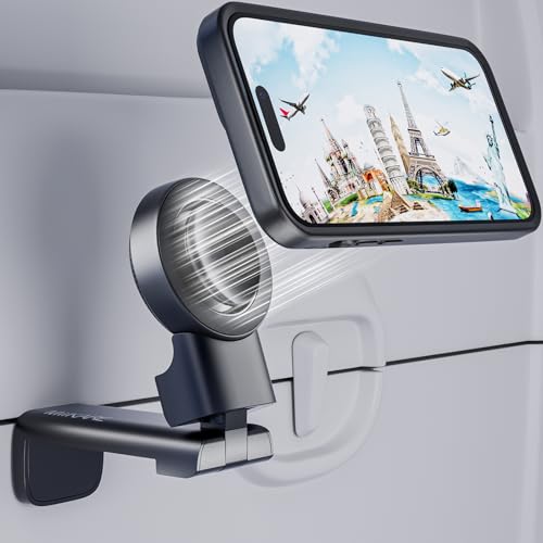 MiiKARE Travel Essentials Magnetic Airplane Phone Holder, Universal Handsfree Phone Mount for Flying with 360 Degree Rotation, Travel Must Haves Phone Stand for Desk, Tray Table, Black - Image 1