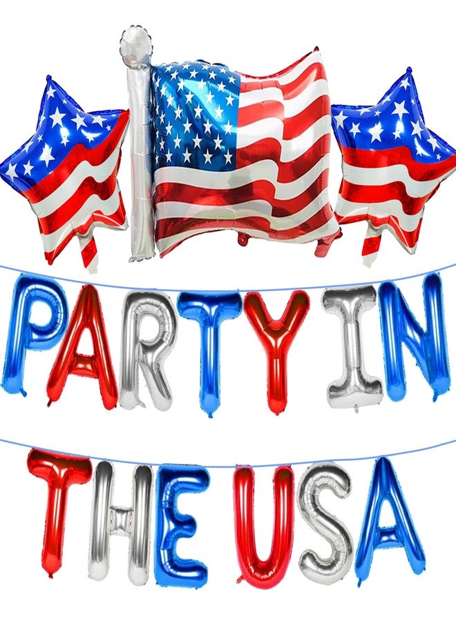 KHC-KHF USA-Balloons Party in the USA Balloons 4th of July Red White Blue Letters Flag Stars Fourth of July Patriotic Veterans Day Election Bday Party Supply - Image 1