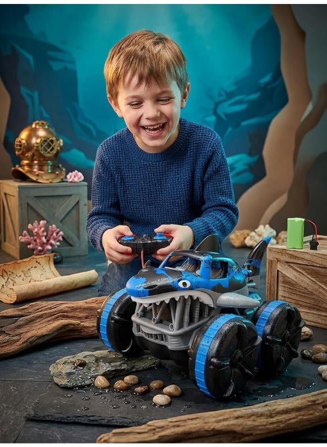 Zain GHAZAL Electric Shark Remote Control 360 Degree Spins RC Stunt Amphibious Car Plastic Red Blue - Blue - Image 3