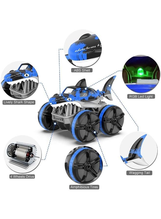 Zain GHAZAL Electric Shark Remote Control 360 Degree Spins RC Stunt Amphibious Car Plastic Red Blue - Blue - Image 1
