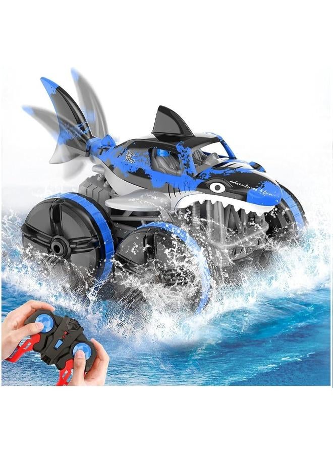 Zain GHAZAL Electric Shark Remote Control 360 Degree Spins RC Stunt Amphibious Car Plastic Red Blue - Blue - Image 2