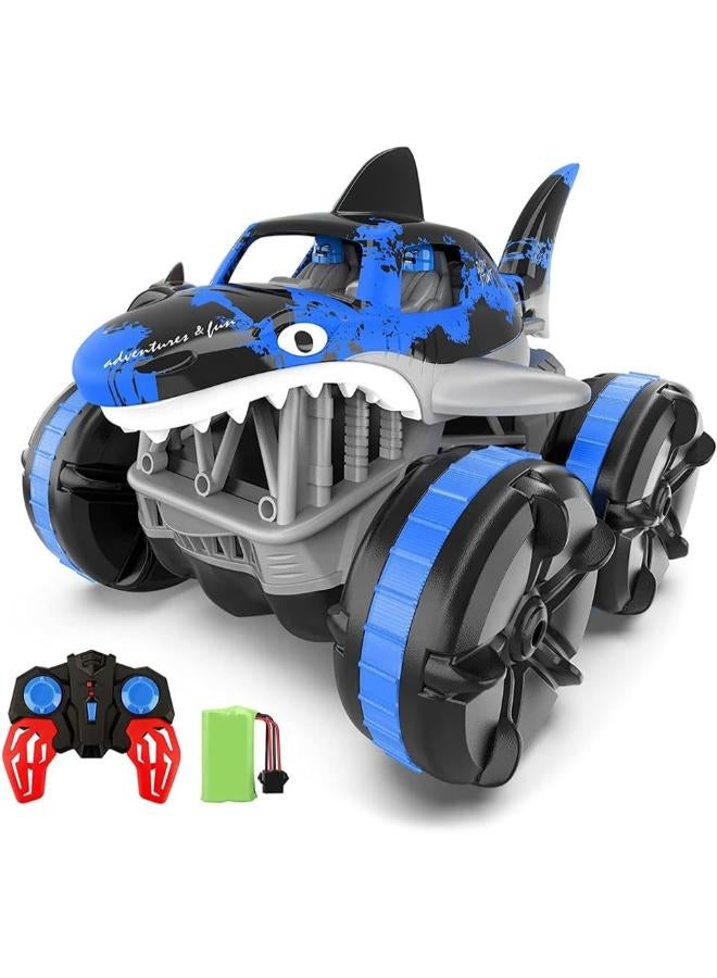 Zain GHAZAL Electric Shark Remote Control 360 Degree Spins RC Stunt Amphibious Car Plastic Red Blue - Blue - Image 4