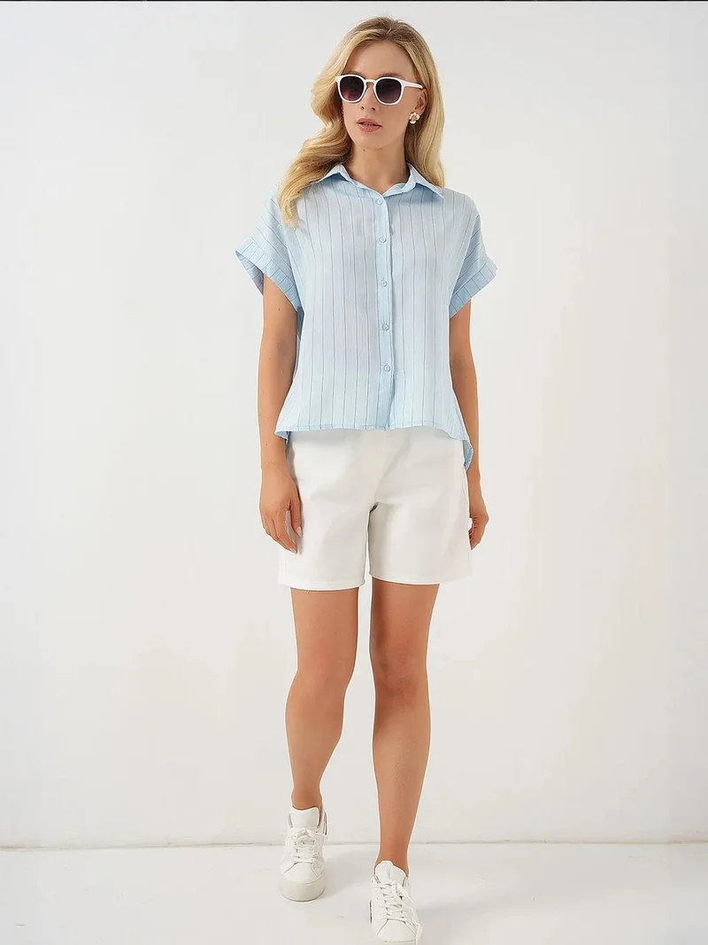 بيغ دارت بلوزة قصيرة مخططة بأزرار من