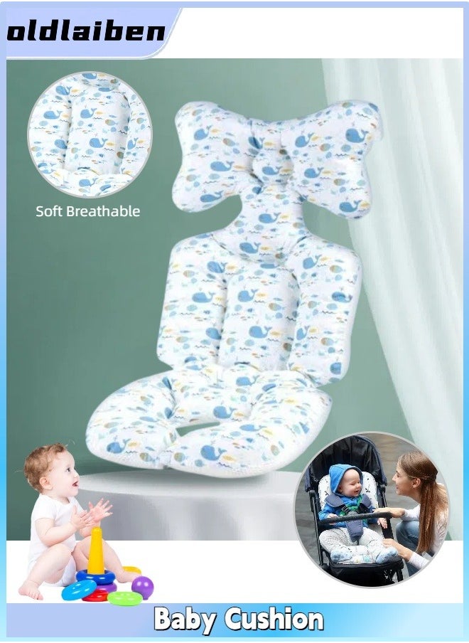 oldlaiben Baby Stroller Cushion, Baby Seat Pad, Baby High Chair Cushion, Baby Car Cushion, Non Slip Cushion, Soft Breathable Air Mesh Cotton Universal Baby Stroller Cushion（Blue whale）  - Image 1