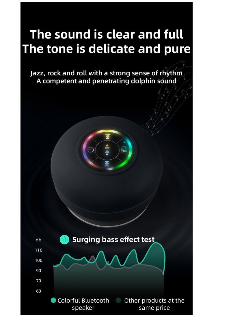 سبيكر بلوتوث صغير مقاوم للماء IPX4، مع إضاءة LED ملونة وكوب شفط، بلوتوث 5.0، سماعة محمولة لاسلكية للاستحمام والحمام والمسبح والسيارة والمنزل والسفر، مكالمات بدون استخدام اليدين - Image 1