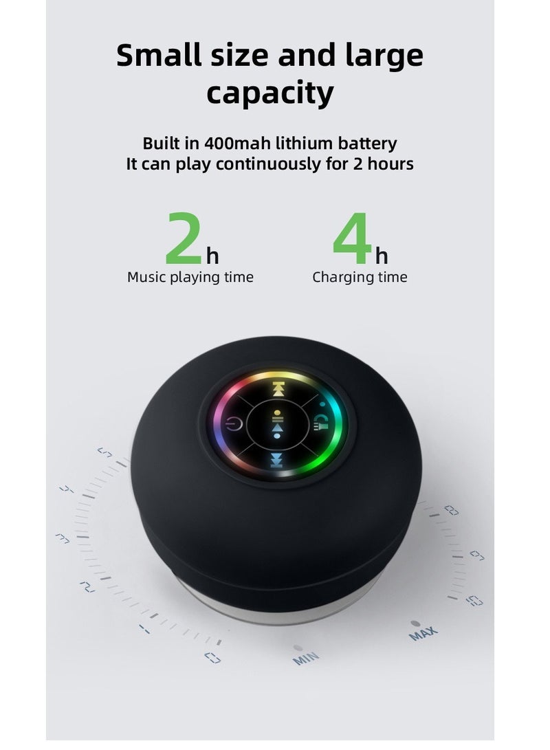 سبيكر بلوتوث صغير مقاوم للماء IPX4، مع إضاءة LED ملونة وكوب شفط، بلوتوث 5.0، سماعة محمولة لاسلكية للاستحمام والحمام والمسبح والسيارة والمنزل والسفر، مكالمات بدون استخدام اليدين - Image 3
