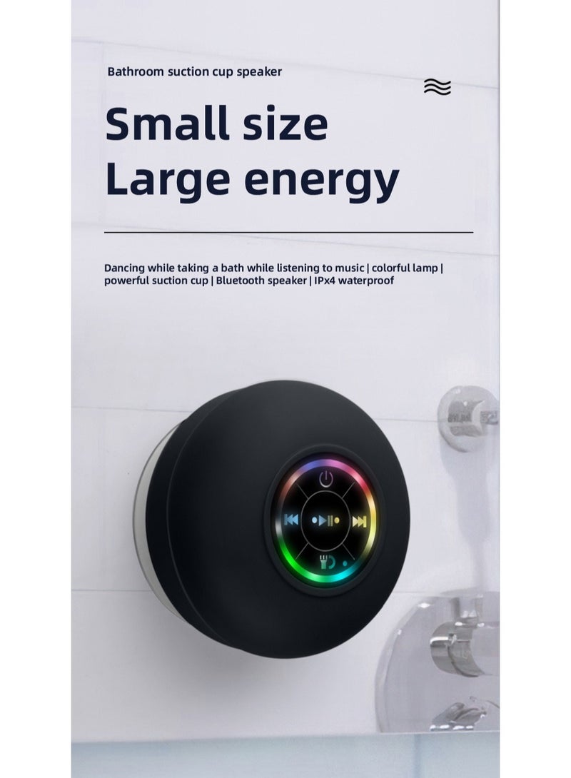 سبيكر بلوتوث صغير مقاوم للماء IPX4، مع إضاءة LED ملونة وكوب شفط، بلوتوث 5.0، سماعة محمولة لاسلكية للاستحمام والحمام والمسبح والسيارة والمنزل والسفر، مكالمات بدون استخدام اليدين - Image 4